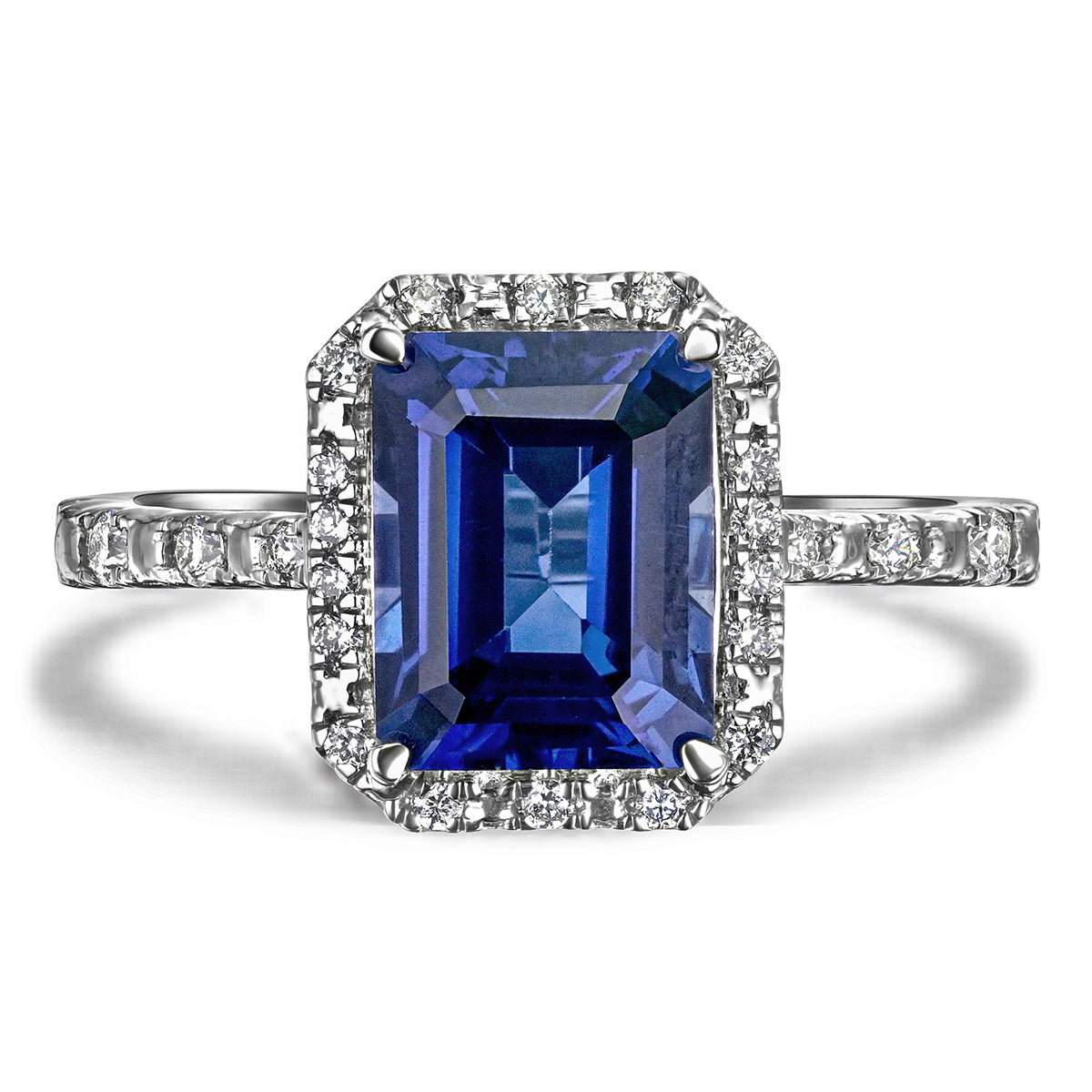 Astra 1.90ct Lab Sapphire Halo Shoulder Set Octagon Cut Ring in Silver